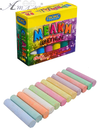 Мелки цветные Толстые Люкс 12 цветов КРУ-12 Мелки цветные Толстые Люкс 12 цветов КРУ-12