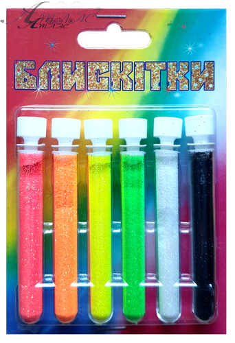 Блестки (Глиттер) Набор № 15 - 2 гр ( 6 шт ) - Флуоресцентные - Лимонный + Зеленый + Оранжевый + Персиковый + Белый + Черный AS-2214, А-984 фото 2