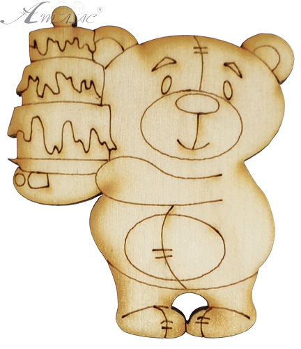 Фігурка фанерна - Ведмедик з тортом 6 см AS-4686, В-0186