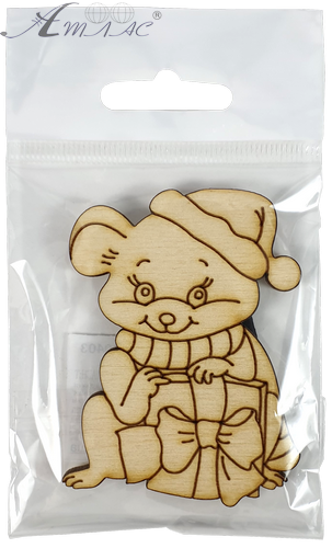 Фігурка фанерна - Мишеня № 21 з подарунком у ковпаку 53 х 71 мм з магнітом AS-4845, В-0403 фото 2