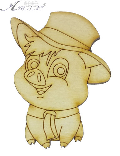 Фигурка фанерная - Свинка № 14 в шапке 50 х 70 мм с магнитом AS-4815, В-0364