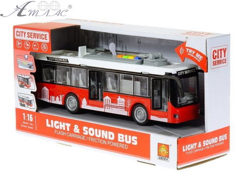 Іграшка Машинка City Service Тролейбус зі світлом, двері відкриваються, 28 см  911А