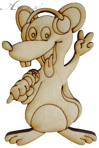 Фігурка фанерна - Мишеня №  8 в навушниках із мікрофоном 54 х 88 мм з магнітом AS-4832, В-0390