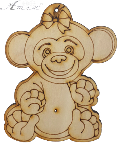 Фигурка фанерная - Обезьянка с бантом, ладошки 9 см AS-4689, В-0102