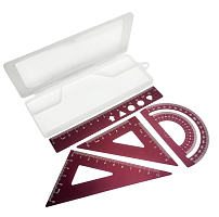 Набор Линеек металл 15см + 2 треугольника + транспортир в пенале  01983