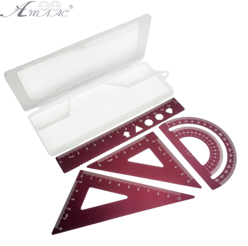 Набор Линеек металл 15см + 2 треугольника + транспортир в пенале  01983