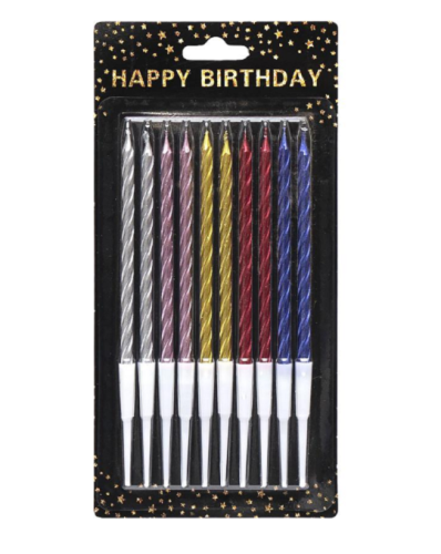 Свечи Металлик набор, 10 шт свечек, 10 шт держателей, 10см в блистере 1046