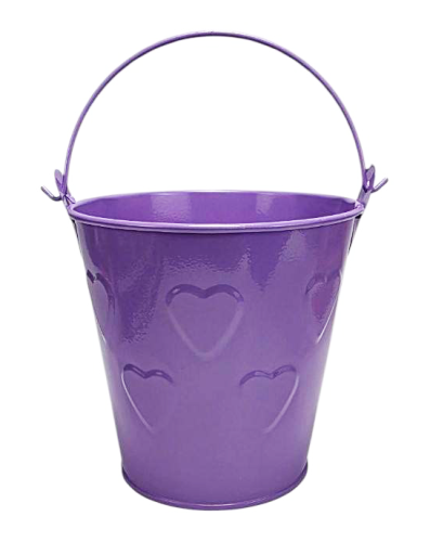 Ведерко Декоративное металл  9,5 х 9,5см Диз № 7 выдавленные серца Сиреневое  00851