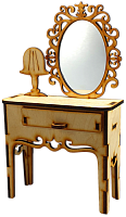 Мебель для кукол типа Барби - Дамский стол с РЕАЛЬНЫМ зеркалом и Лампой из фанери  AS-4062