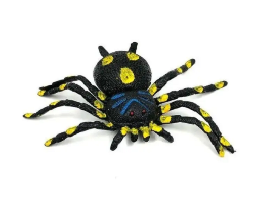 Игрушка силиконовая антистресс Паук черный в желтую точку 13см  01521