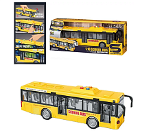 Игрушка Автобус желтый двери открываются+свет+звук 28 см  JS120В
