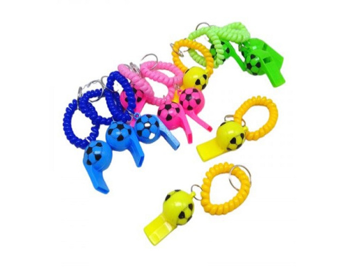 Брелок Свисток пластиковый брелок футбольный мяч с резинкой  09682