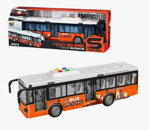 Игрушка Автобус Оранжевый двери открываются свет звук 26 см  JS120A фото 2