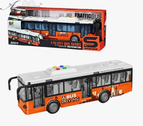 Іграшка Автобус Помаранчевий двері відчиняються світло звук 26 см  JS120A фото 2