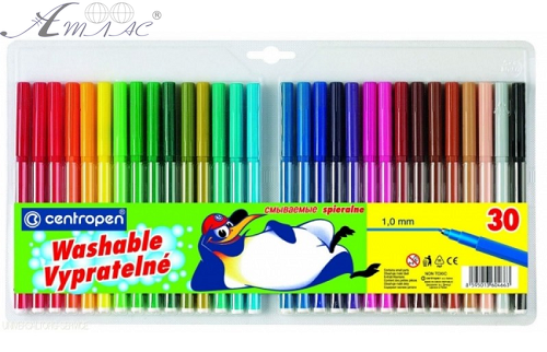 Фломастеры Centropen 30 цветов Washable 1 мм отстирывается 7790/30