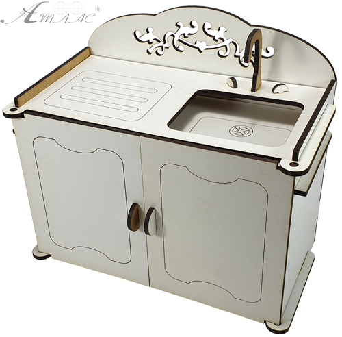 Меблі для ляльок ростом 30 см - Тумба з мийкою з МДФ AS-6018, М-2045