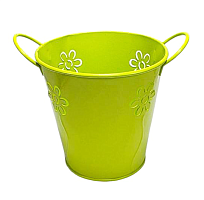 Ведерко Кашпо Декоративное металл  11 х 11см с двумя ручками и цветами Салатовое  15729