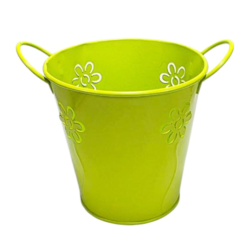 Ведерко Кашпо Декоративное металл  11 х 11см с двумя ручками и цветами Салатовое  15729