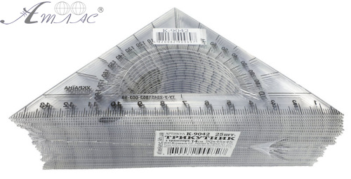 Треугольник прозрачный с транспортиром 140 х 70 мм AS-0262, К-9042 фото 2