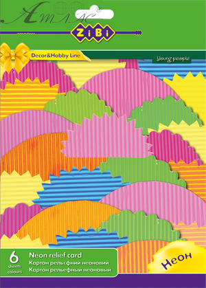 Картон кольоровий набір А4 6 кольорів 6 арк Zibi Гофра Неон 1970