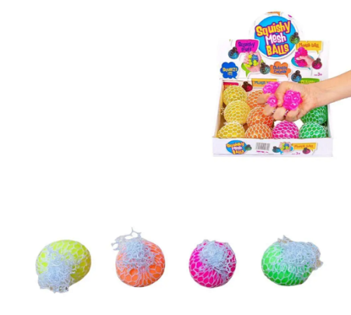 Игрушка Прикол Шарик Антистресс мозги 6см Неон в белой сетке  24-730