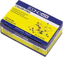 Кнопки Игла 33 мм Economix 100 шт. цветные шарики в картонной упаковке 41104