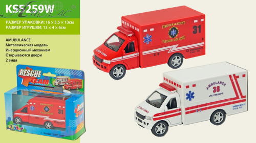 Машинка модель Kinsfun, Швидка допомога Червона  KS5259W