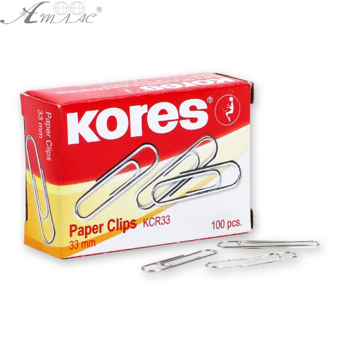 Скріпки канцелярські 33 мм Kores нікельовані 100 шт А-2380, 0293 Скріпки канцелярські 33 мм Kores нікельовані 100 шт А-2380, 0293