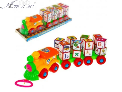 Игрушка Паровозик каталка с рус кубиками в блистере 2366С фото 2 Игрушка Паровозик каталка с рус кубиками в блистере 2366С фото 2