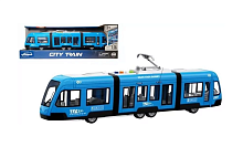 Игрушка Трамвай 44 см синий  инерционный свет звук  WY930W