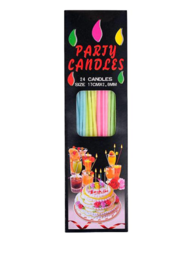 Свечи Набор 24 шт 17 см, неон, тонкие в блистере  10-88