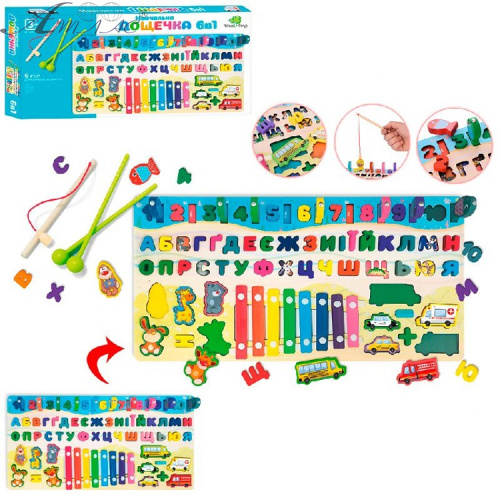 Іграшка Дерев'яна Навчальна Дощечка 6 в 1 сортер  MD2066