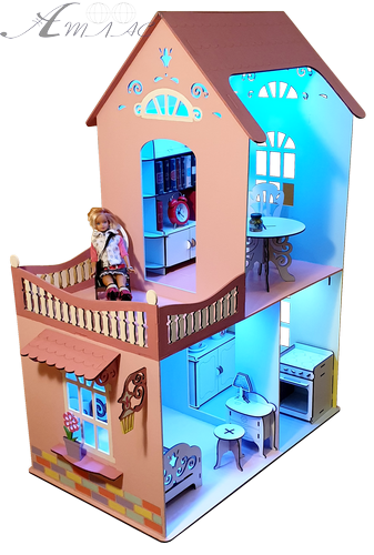 Домик № 3 ( 2 этажа, 3 комнаты, терраса ) - Крашеная фанера + подсветка + пульт - 74 х 41 х 87 см AS-4269, BF-003 фото 2 Домик № 3 ( 2 этажа, 3 комнаты, терраса ) - Крашеная фанера + подсветка + пульт - 74 х 41 х 87 см AS-4269, BF-003 фото 2