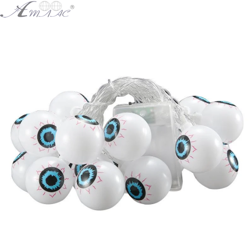 Игрушка прикол Гирлянда на Хэллоуин Глаза 150см 10шт d=4см Белый на батарейках  11199