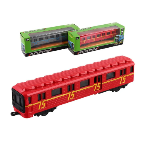 Модель Автопром Вагон Метро 17см Красный металл инерционный  17434