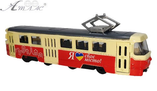 Модель АвтоХіт Трамвай 18см металл желто - красный  13945