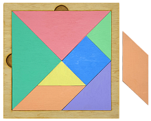 Танграм ЦВЕТНОЙ с двух сторон из фанеры на МДФ основании 20 х 20 см  AS-7145