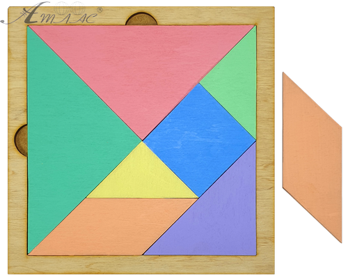 Танграм ЦВЕТНОЙ с двух сторон из фанеры на МДФ основании 20 х 20 см AS-7145 Танграм ЦВЕТНОЙ с двух сторон из фанеры на МДФ основании 20 х 20 см AS-7145