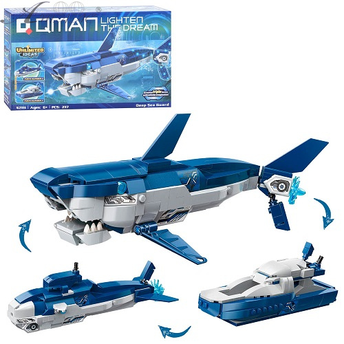 Іграшка Конструктор Qman Акула підводний човен патрульне судно 3в1 237 деталей  42113