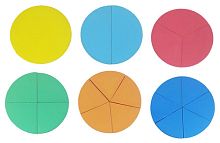Дроби навчальні від 1 до 6 частин d = 10 см кольорові з фанери AS-7105, О-00005