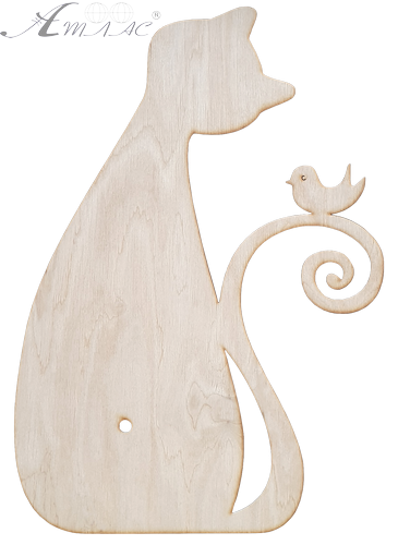 Основа для годинника з фанери 4 мм № 15 Котик із пташкою 25 x 37 см AS-4564, В-0237