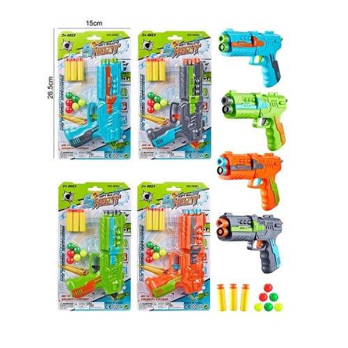Игрушка Пистолет стреляющий поролоновыми пулями с присосками и шариками  6886