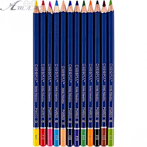Олівці кольорові Marco Chroma 12 кольорів, в металічному пеналі 8010-12TN фото 2 Олівці кольорові Marco Chroma 12 кольорів, в металічному пеналі 8010-12TN фото 2