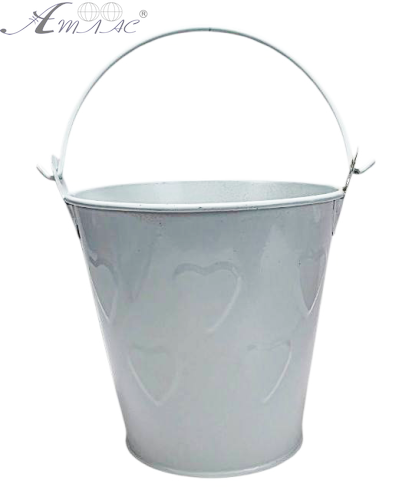 Відерко Декоративний метал 9,5 х 9,5см Диз № 7 видавлені серця Біле  12039