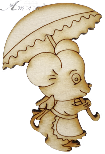 Фигурка фанерная - Мышонок № 17 с зонтиком 53 х 74 мм с магнитом AS-4841, В-0399