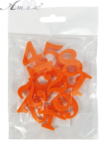 Пластикаві Цифри арабські 12шт помаранчеві 3мм h=3см  AS-0078