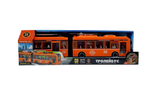 Игрушка Машинка АвтоЭксперт Троллейбус-Гармошка Оранжевый со светом, двери открываются, 40 см  26487