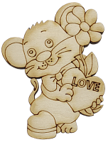 Фигурка фанерная - Мышонок № 22 с цветком и сердцем 58 х 76 мм с магнитом AS-4846, В-0404