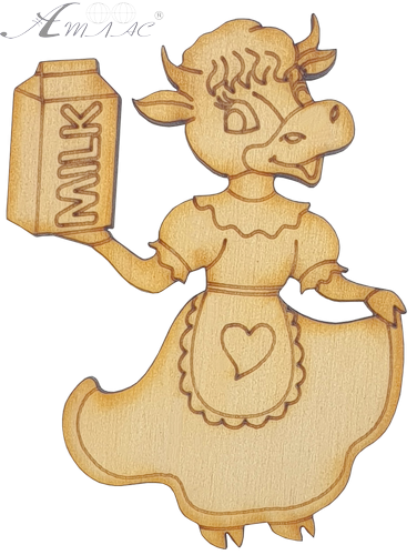 Фигурка фанерная - Корова или Бык №  4 с пакетом молока 6 х 8 см + магнит AS-4517