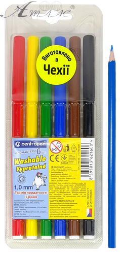 Фломастери Centropen 6 кольорів Washable 1,8 мм відпирається 7790/06